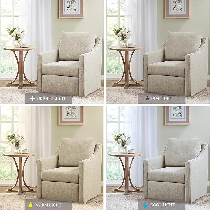 Martha Stewart Amber Swivel Chair for Living Room Barrel Style Bedroom Lounge Removable Foam Seat Cushion Upholstered Nursery Furniture Metal Base Fully Assembled 30.5 D x 30 W x 35 H Natural