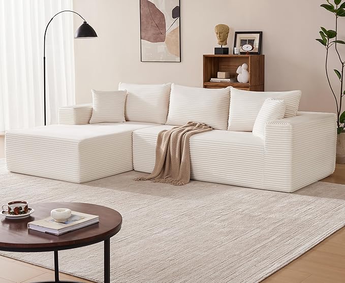 110 Inch Cloud Sectional Couch Modular Sectional Sofa with Deep Seat Boneless Sofa for Living Room Fluffy Comfy Couch with L-Shaped Chaise Beige