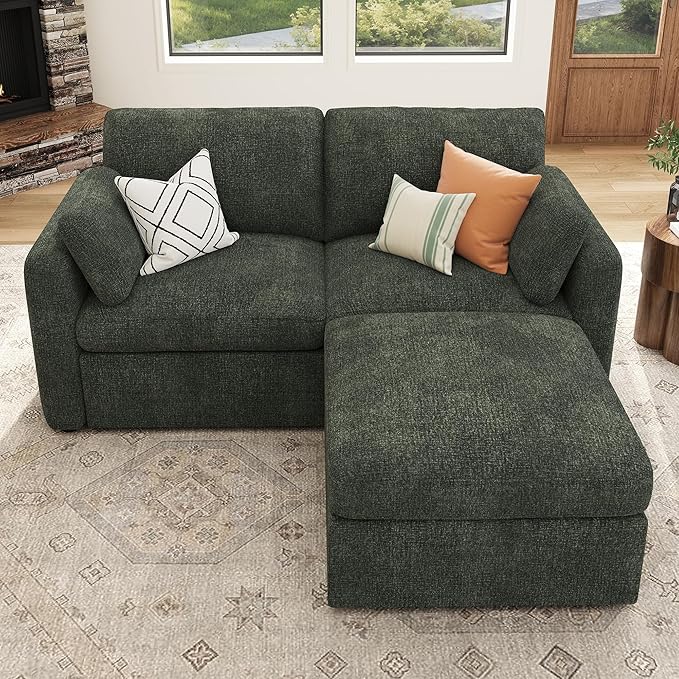 HONBAY Modular Sectional Couch with Storage Ottoman Sectional Sofa with Storage Seats L Shaped Sectional Couches for Living Room Green