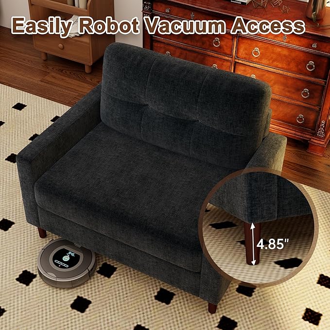 Mid Century Modern Accent Chair Chenille Sofa Chairs for Living Room Comfy Upholstered Armchair Reading Chair for Bedroom Apartment Studio Office Reading Spaces（2Pack Dark Grey）