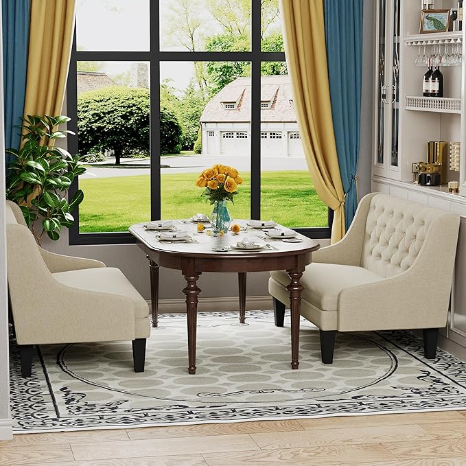 Tongli 50 Small Modern Loveseat Settee Sofa Linen Fabric 2-Seat Sofa Couch Tufted Love Seat Dining Bench with Back Upholstered Banquette Sofas for Living Room Bedroom Small Space Entryway