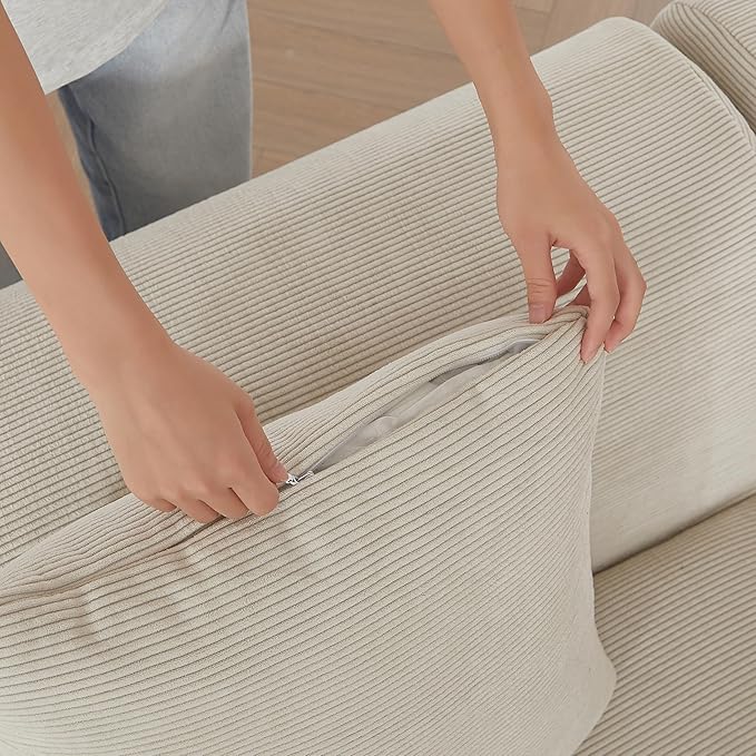 113 Cloud Compressed Modular Sectional Sofa Boneless Couch for Living Room Modern Corduroy Upholstered L-Shaped Corner Couch with Reversible Ottoman for Apartment | Deep Seat Wider Armrest Free Co