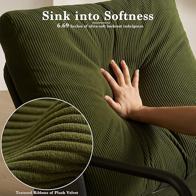 Rocking Recliner Chair for Adults Upholstered Plush Seating Glider Rocker with High Backrest Reading Chair Modern Nursery Accent Sofa Chairs Glider for Living Room (Grey/Green)