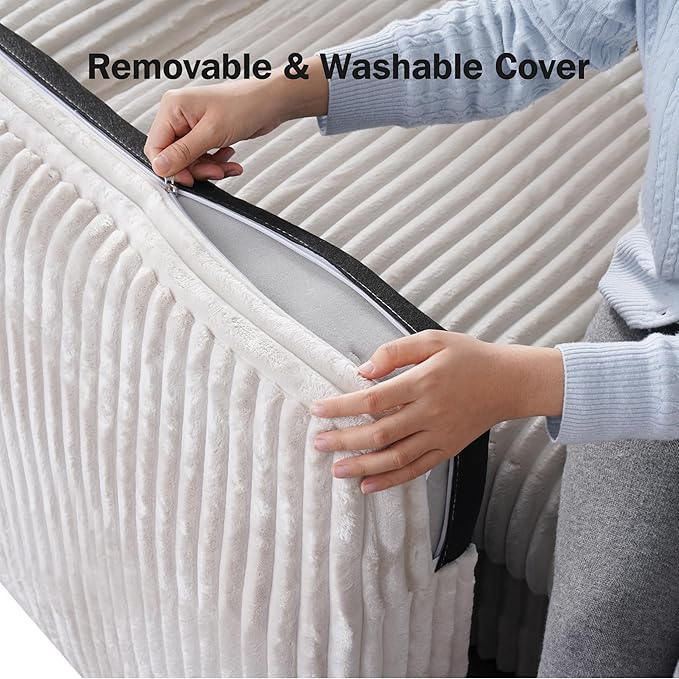 Sunny Heart 101 Plush Corduroy L Shaped Sectional Sleeper Sofa Bed with Pull Out Bed Reclining Backrest Reversible Storage Chaise USB Ports Cup Holders Tool Free Assembly Beige