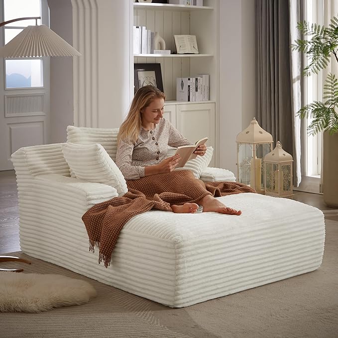KEIKI 67 Oversized Chaise Lounge Chair Indoor Corduroy Upholstered Boneless Cloud Sofa Couch with Deep Seat Modern Sleeper Sofa Bed Reading Chair for Living Room Lounging No Assembly Required