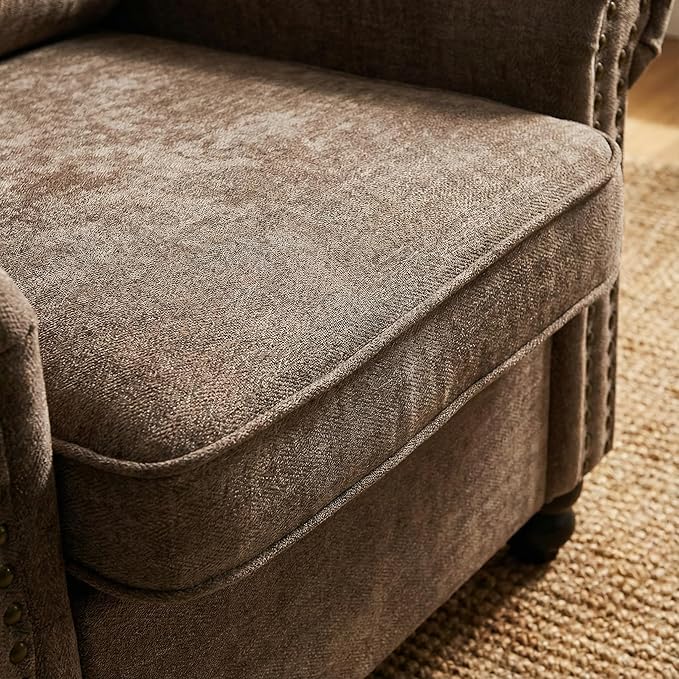 Nailhead Armchair Rolled Arms Accent Chair for Living Room Single Sofa Chair with Springs Seat Cushion &amp Wooden Legs Mid-Century Armchair for Apartment Office Farmhouse Light Brown