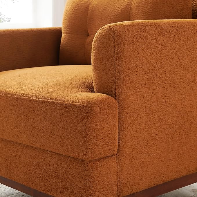 VANOMi Modern Accent Chairs Terry Fabric Living Room Chairs with Cushion Mid-Century Modern Comfy Reading Chair for Bedroom Corner Apartment Orange