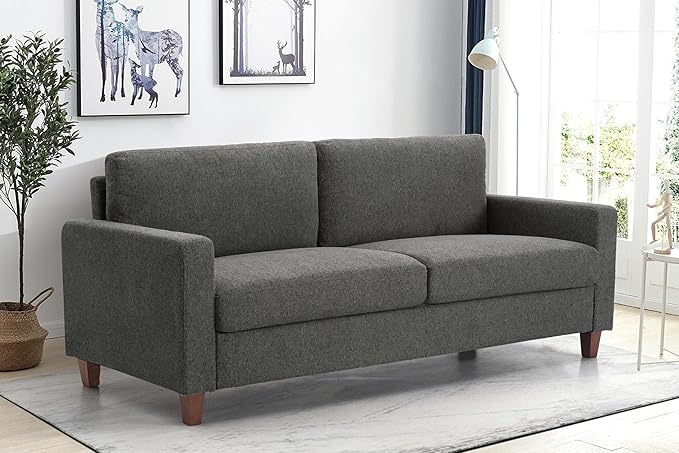Miles Mid Century Modern Couch for Small Spaces Living Rooms Apartments and Condos 3 Seater Sofa with Reversible Back Pillows 77 Wide Grey