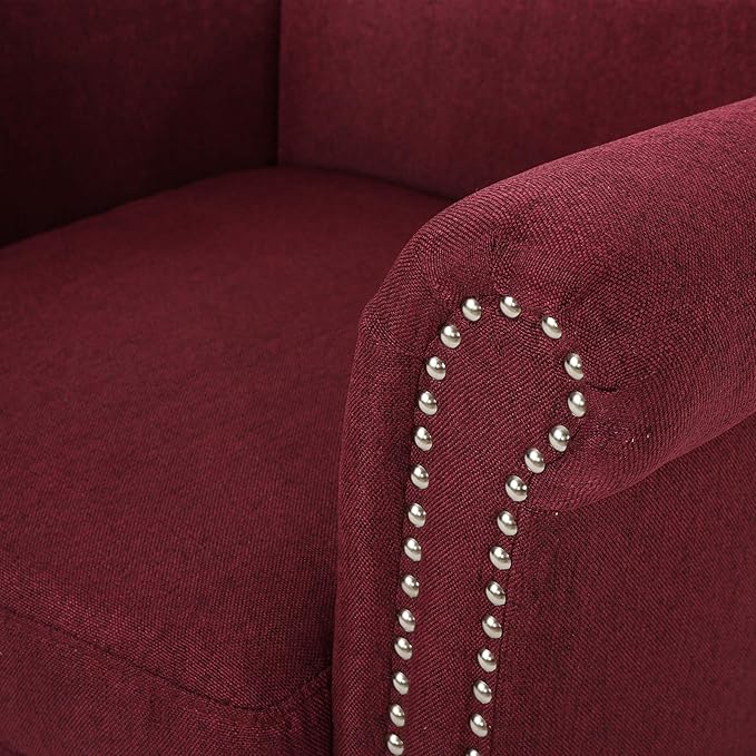 Brice Contemporary Scroll Arm Club Chair with Nailhead Trim Wine and Dark Brown