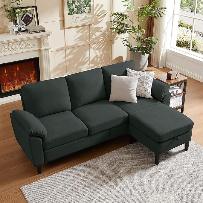 80 Convertible Sectional Sofa Small L Shaped 3 Seat Couch with Reversible Chaise Modern Fabric Sofa Couches for Living Room Apartment and Small Space Black