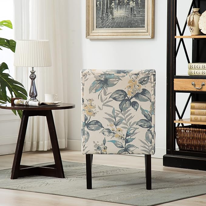 Knocbel Upholstered Accent Armless Chair Living Room Fabric Lounge Chair with Solid Wood Frame &amp Legs (Blue Leaves)