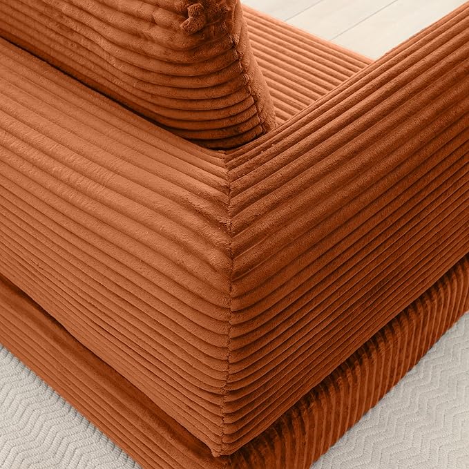 82 Corduroy Convertible Boneless Couch with Pull-Out Bed 2 in-1 Folding Convertible Sofa Bed with Pillows Loveseat Floor Sofa Couches for Living Room No Assembly Required (Orange) | Breathable Mat