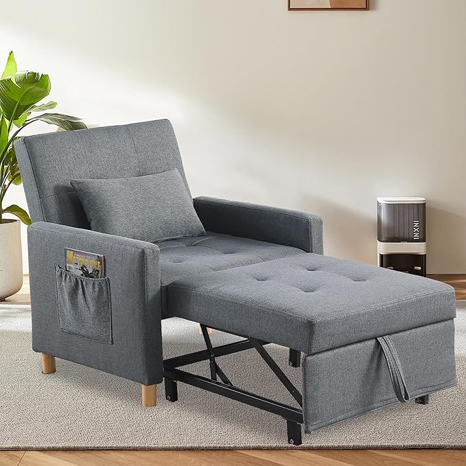 Sleeper Sofa Chair Bed 3-in-1 Single Convertible ChairMulti-Functional Sleeper Chair with Soft Fabric for Living Room Dorm Apartment Bedroom or Office (Drak Grey)