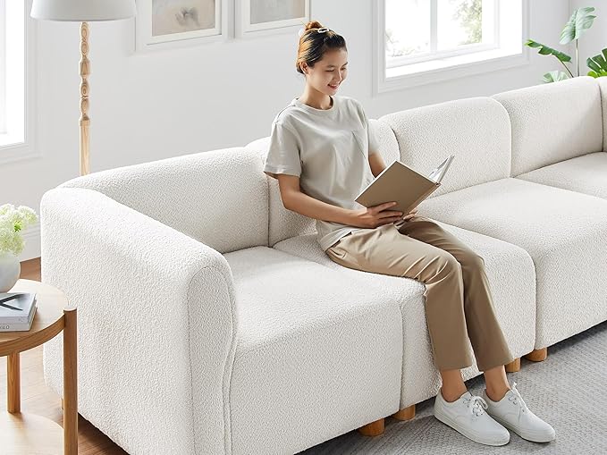 VANOMi Oversized Modular Sectional Sofa Sleeper Sectional Couches for Living Room 8 Seats Modular Sofa with Reversible Chaises Cream White