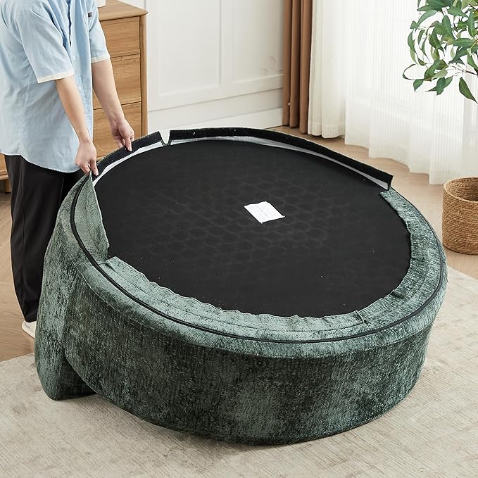55 Oversized Round Chair Cozy Chenille Upholstered Circle Round Sofa Deep Seat Accent Chair for Living Room Bedroom &amp Reading No Assembly Required Green