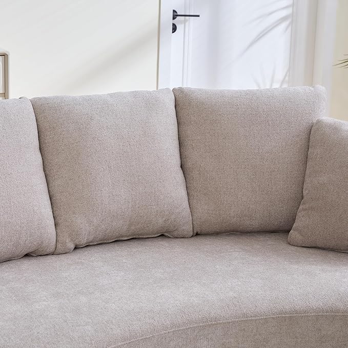 KEIKI 74” Curved Loveseat Sofa Curved Couches with 4 Removable Cushions Modern Luxury Plush Chenille Extra-Deep Seat Sofa for Small Spaces Living Rooms Bedroom Taupe