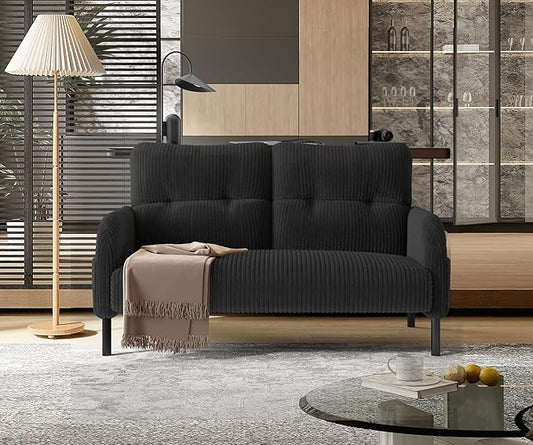 47'' Small Loveseat Sofa Comfy Corduroy Love Seat Couch for Small Spaces 2 Seater Sofa Office Couch with Solid Wood Legs for Living Room Bedroom Apartment (Gray)