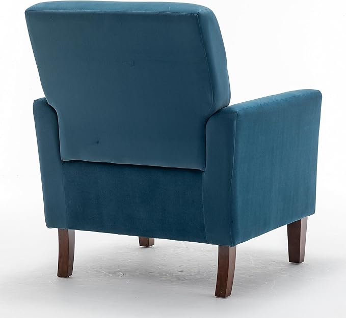 Contemporary Accent Arm Chair with Birch Wood Frame and Velvet Upholstery Armchair for Office and Living Room Decor Removable Cushions Greenish Blue