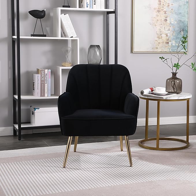 Modern Mid Century Chair Velvet Sherpa Armchair for Living Room Bedroom Office Easy Assemble(Navy)