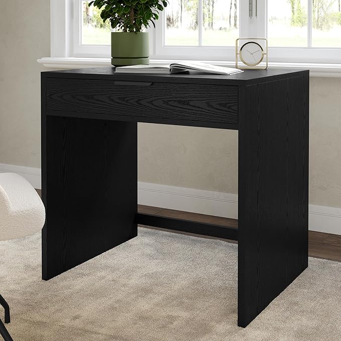 Martha Stewart Kayden Home Office Modular Desk with Drawer in Black with Oil Rubbed Bronze Hardware