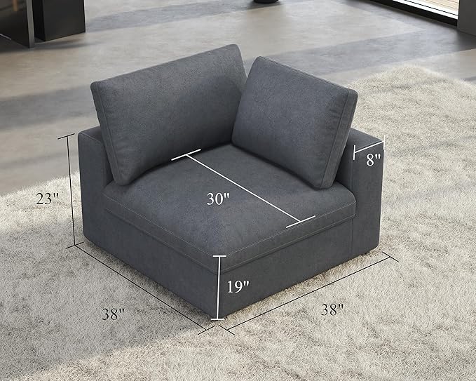 PaPaJet Modular Sectional Sofa 38 Inches Down Filled Sofa Couch Side Seat Comfy Couch for Living Room Grey Linen