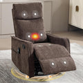 Manual 360° Swivel Rocker Recliner Chair for Adults Overstuffed Glider Chair for Nursery with Vibration Massage &amp Heat Comfy Soft Fabric Recliner Chair with Side Pockets for Living Room Brown
