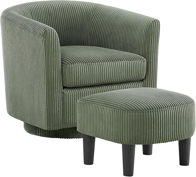 Swivel Accent Chair 360° Comfy Recliner Corduroy Arm Chair Single Sofa with Ottoman for Living Room Bedroom