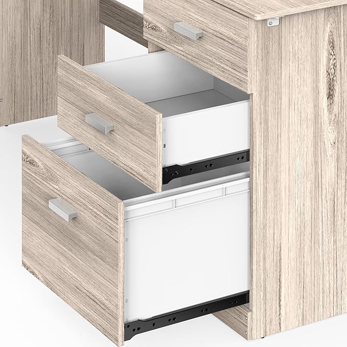 SHW 51 x 59 Inches L-Shaped Home Office Wood Corner Desk with Box Box File Drawers Maple