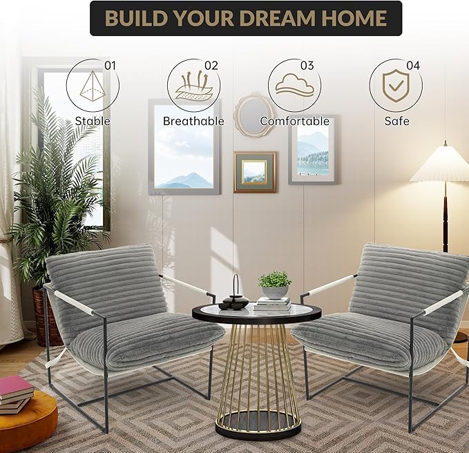 IDEALHOUSE Modern Accent Chair Armchair with Metal Frame for Living Room Upholstered Comfy Lounge Chair Cozy Accent Chairs with Soft Cushion for Bedroom Balcony Lounge Reading Room Dark Gray