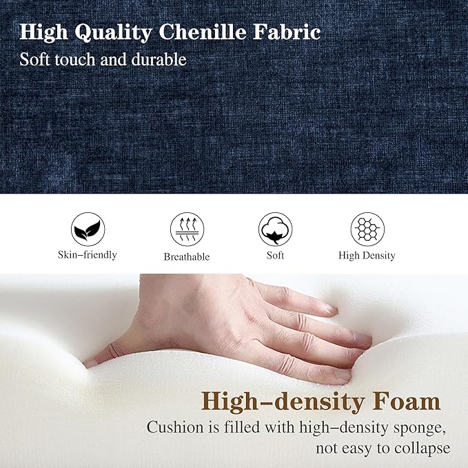Mlmh &amp Kngwa Chaise Lounge Chair Indoor 90.6 Upholstered Oversized End of Bed Bench with 2 Pillows &amp Armrests Comfy Sleeper Couch Daybed Bench for Bedroom Living Room Chenille Navy