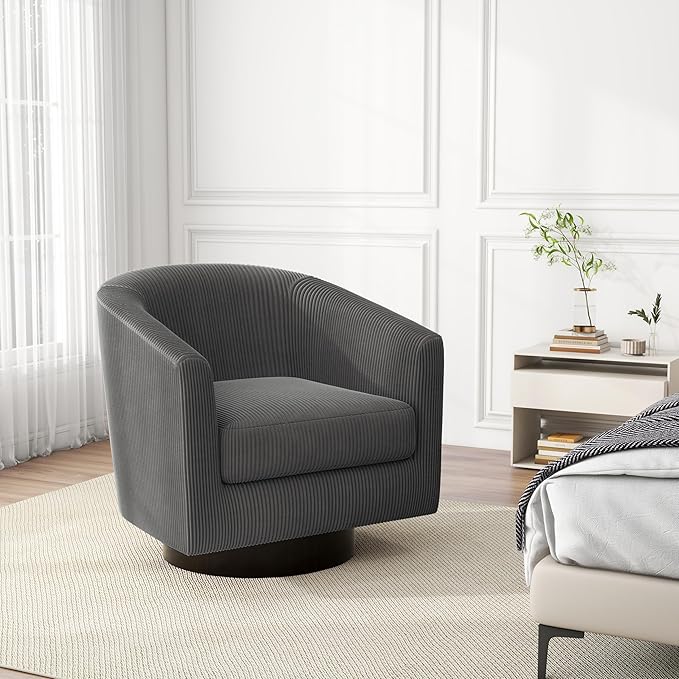 Swivel Barrel Accent Chair Modern Round Corduroy Fabric Arm Chair for Living Room Bedroom Comfy Club Reading Chairs for Adults (Corduroy Grey Set of 1)
