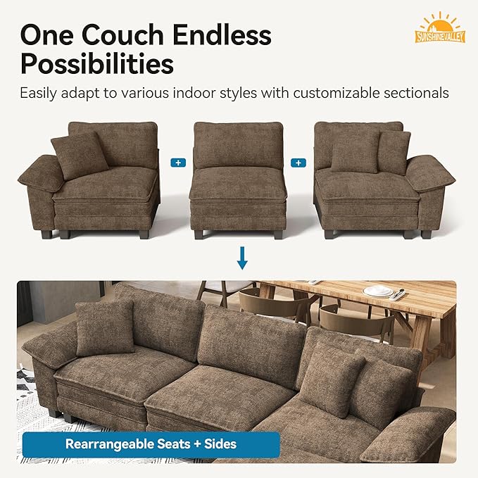 U Shaped Modular Cloud Couch 123.6'' Comfy Chenille Sectional Sofa with Wider Armrest and Ottoman Upholstered 5-Seat Modern Deep Seat for Bedroom Living Room Taupe