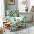 LINSY Floral Accent Chair Large Lounge Armchair with Rubberwood Legs Farmhouse Reading Chair Comfy Oversized Single Sofa Chair for Living Room Bedroom Office Study Floral Green
