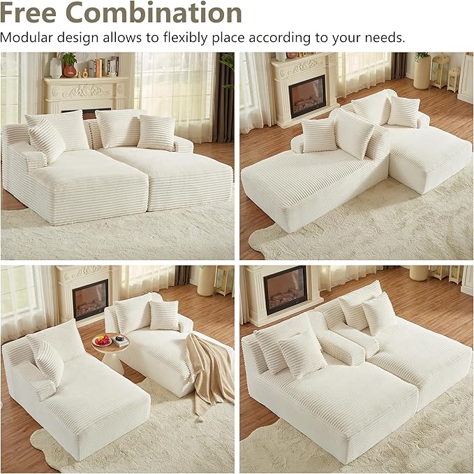 78” Oversized Double Chaise Lounge Indoor Corduroy Sleeper Sectional Couch Upholstered Boneless Cloud Sofa Deep Seat Comfy Plush Chair Bed for Living Room