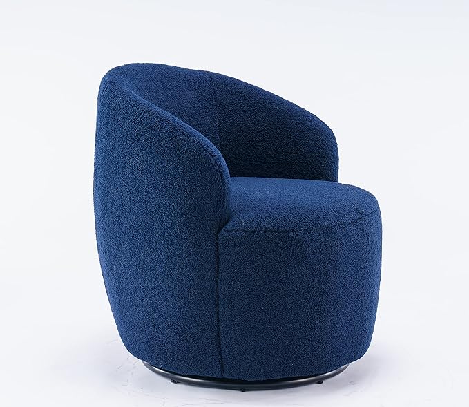 kevinplus Swivel Barrel Chair Accent Armchair for Living Room Bedroom 360 Degree Modern Round Upholstered Single Sofa Couch Chair Cozy Small Swivel Chair for Apartment Teddy Fabric Dark Blue
