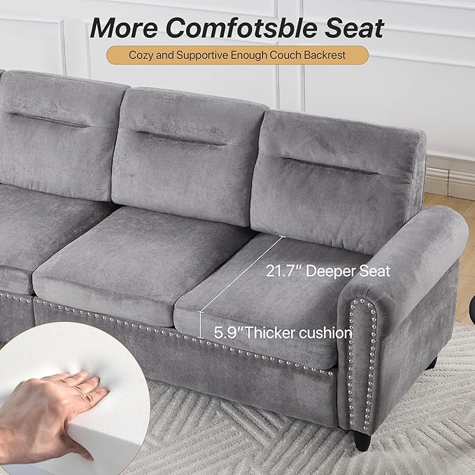 Westice 106 Modular Sectional Sofa with Movable Ottoman Deep-Seat L-Shaped Couch 4-Seater Modern Sofa for Living Room Bedroom or Apartment Gray