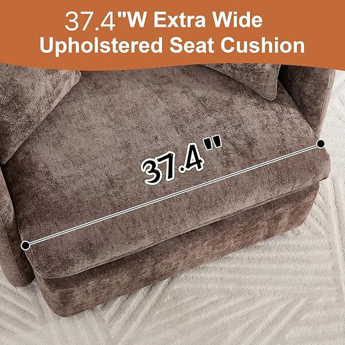 360 Degree Swivel Accent Chair Oversized 37.4 inch Extra Wide Barrel Swivel Chairs with Deep Seat for Living Room Club Reading Bedrooms (Chenille Brown)