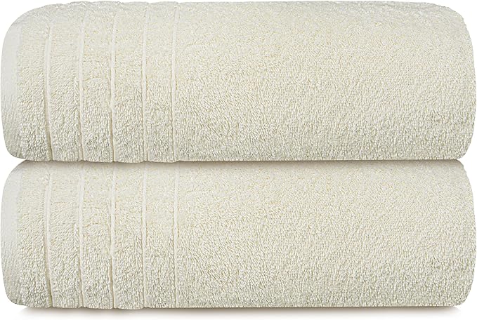 Tens Towels Pack of 2 Extra Large Bath Sheets 35 x 70 Inches 100% Cotton Larger &amp Lighter Weight Quicker to Dry Super Soft &amp Absorbent Oversized Bath Towels Cream