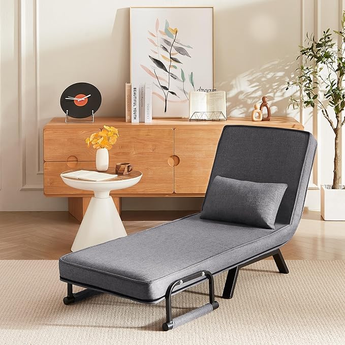 Foldable Chair Bed Comfortable Convertible Sofa Bed 5 in 1 Foldable Bed with 5 Adjustable backrests and Pillows Suitable for Comfortable Cushion Chair in The Office. (Grey+Linen+1Seat)
