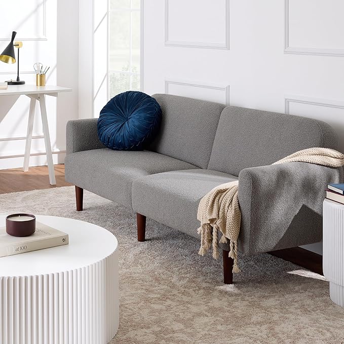 Best Choice Products 77 Mid Century Modern Boucle Loveseat Sofa Couch Convertible Sofa Sleeper Bed w/Real Wood Removable Armrest - Storm Gray