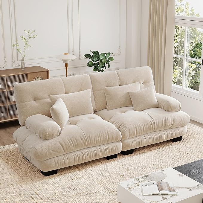 94.4'' Loveseat Sectional Couch Sofa Memory Foam Chenille Cloud Sofa with Pillow Deep Seat Sectional Couch for Small Spaces Studio Apartment Game Room Small Living Room