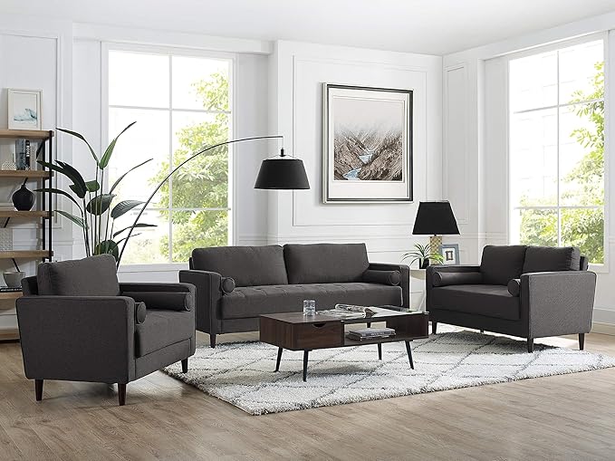 Studio Living® Lexington 52.4 Loveseat Mid-Century Modern Pocket Coil Comfort Easy Assembly Woven Fabric Heather Grey