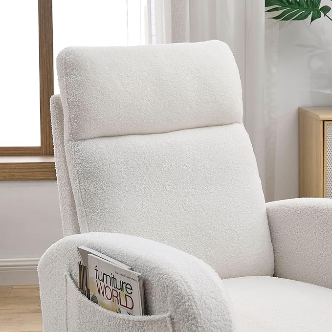 Welike Teddy Fleece Rocking Chair with Pockets 300 Lbs Capacity Modern Accent Living Room Lounge Armchair