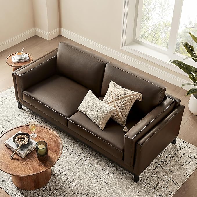 Modway Roscoe 81 Inch Vegan Leather Sofa in Espresso - Comfortable Faux Leather Deep Seat Couch for Living Room Apartment or Office Seating