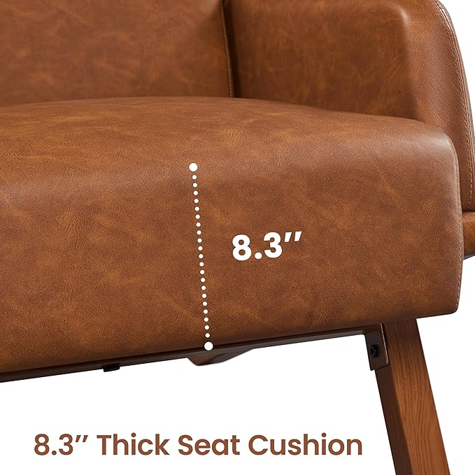 Yaheetech Accent Chairs Set of 2 Living Room Chairs Faux Leather Armchairs Thick Seat Cushion Oversized Recliner Chair High Backrest for Bedroom Office Reception Room Reading Nook Brown
