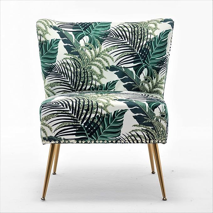 Thia Armless Accent Chair for Living Room Elegant Seat with Nailhead Trim Gold Metal Legs and Comfortable Curved Back 28 D x 25 W x 29.5 H 01 Floral Print
