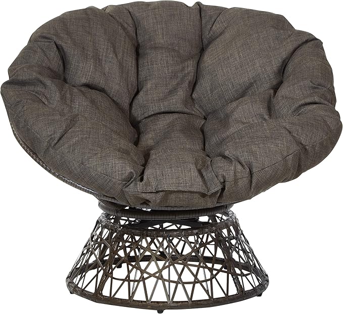 OSP Home Furnishings Wicker Papasan Chair with 360-Degree Swivel Brown Frame with Brown Cushion