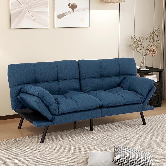 MUUEGM Futon Sofa Bed 71 Comfortable Memory Foam Futon Sofa with Adjustable Backrest &amp ArmrestsConvertible Folding Loveseat Recliner Sleeper Sofa Bed for Compact Living Room Apartment Office