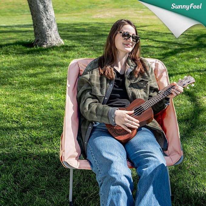 SUNNYFEEL Comfy Folding Saucer Chair for All SeasonsRemoval Faux Fur Soft Chair for AdultsReading Chair for Living Room Bedroom Dorm Metal Frame Moon Chair(Pink)