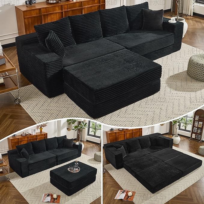 106 Modular Cloud Sofa - Boneless Couch Convertible Sectional with High Density Foam 4-in-1 Sofa Bed/Tatami/L-Shape Couch No Assembly Required